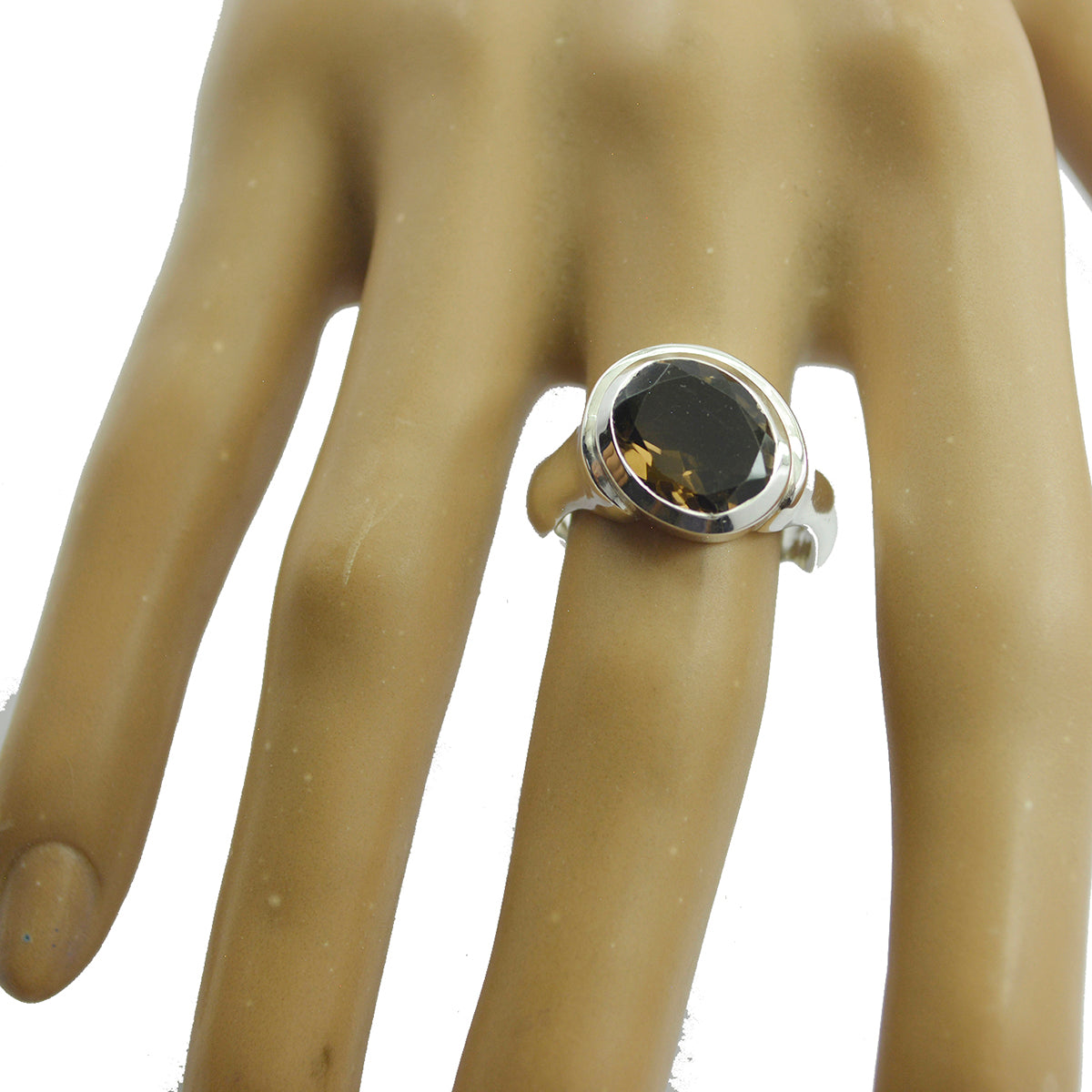 smoky quartz Solitaire African Silver Brown Gemstones Classic  Feminine Ring Jewelry