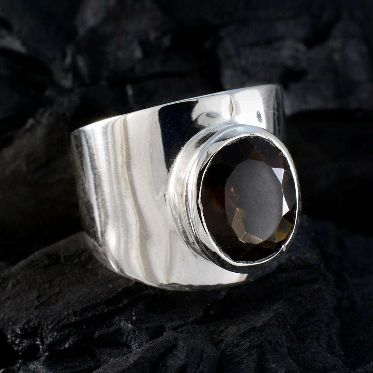 Smoky Quartz Solitaire French Sterling Silver Brown Gems Versatile Armor Ring Jewelry