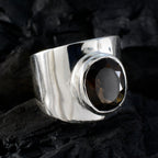 Smoky Quartz Solitaire French Sterling Silver Brown Gems Versatile Armor Ring Jewelry