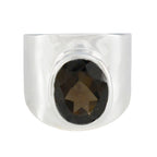 Smoky Quartz Solitaire French Sterling Silver Brown Gems Versatile Armor Ring Jewelry