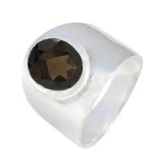 Smoky Quartz Solitaire French Sterling Silver Brown Gems Versatile Armor Ring Jewelry