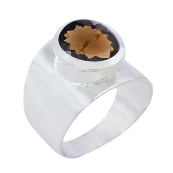 Smoky Quartz Solitaire French Sterling Silver Brown Gems Versatile Armor Ring Jewelry