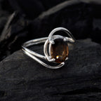 smoky quartz Solitaire American 925 Silver Brown Gems Delicate Feminine Ring Jewelry