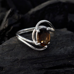 smoky quartz Solitaire American 925 Silver Brown Gems Delicate Feminine Ring Jewelry