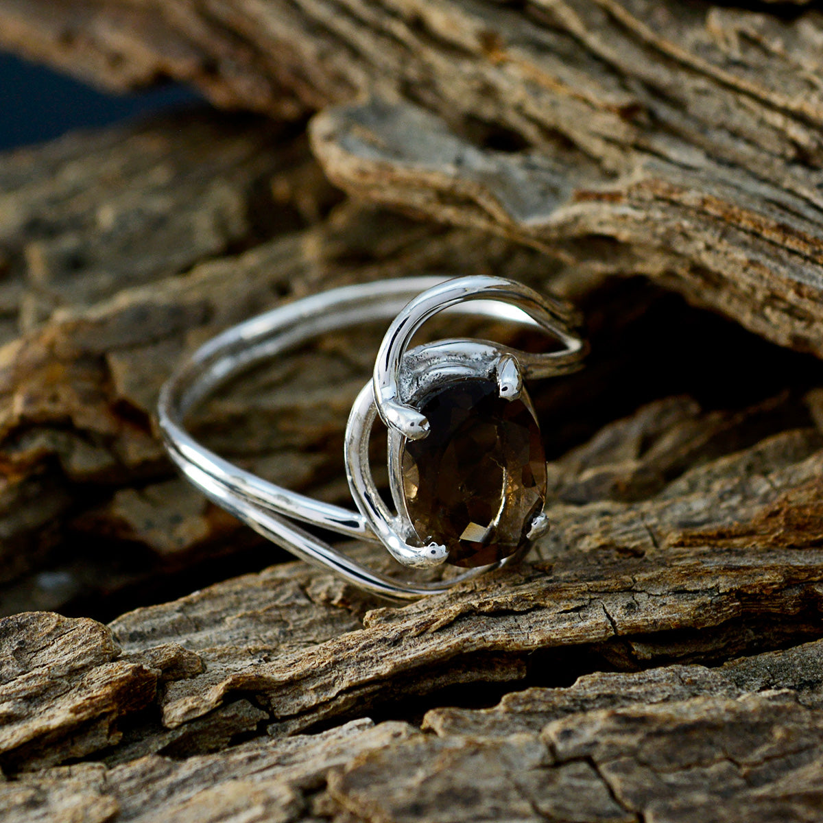 smoky quartz Solitaire American 925 Silver Brown Gems Delicate Feminine Ring Jewelry