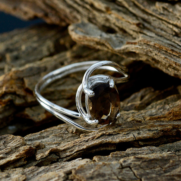 smoky quartz Solitaire American 925 Silver Brown Gems Delicate Feminine Ring Jewelry