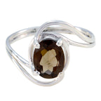 smoky quartz Solitaire American 925 Silver Brown Gems Delicate Feminine Ring Jewelry