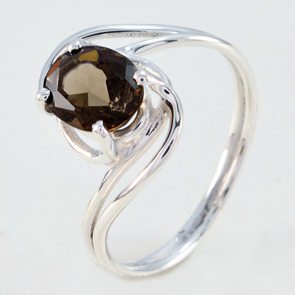 smoky quartz Solitaire American 925 Silver Brown Gems Delicate Feminine Ring Jewelry