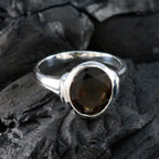 Smoky Quartz Solitaire Indian Sterling Silver Brown Gems Minimal Boho Ring Jewellery