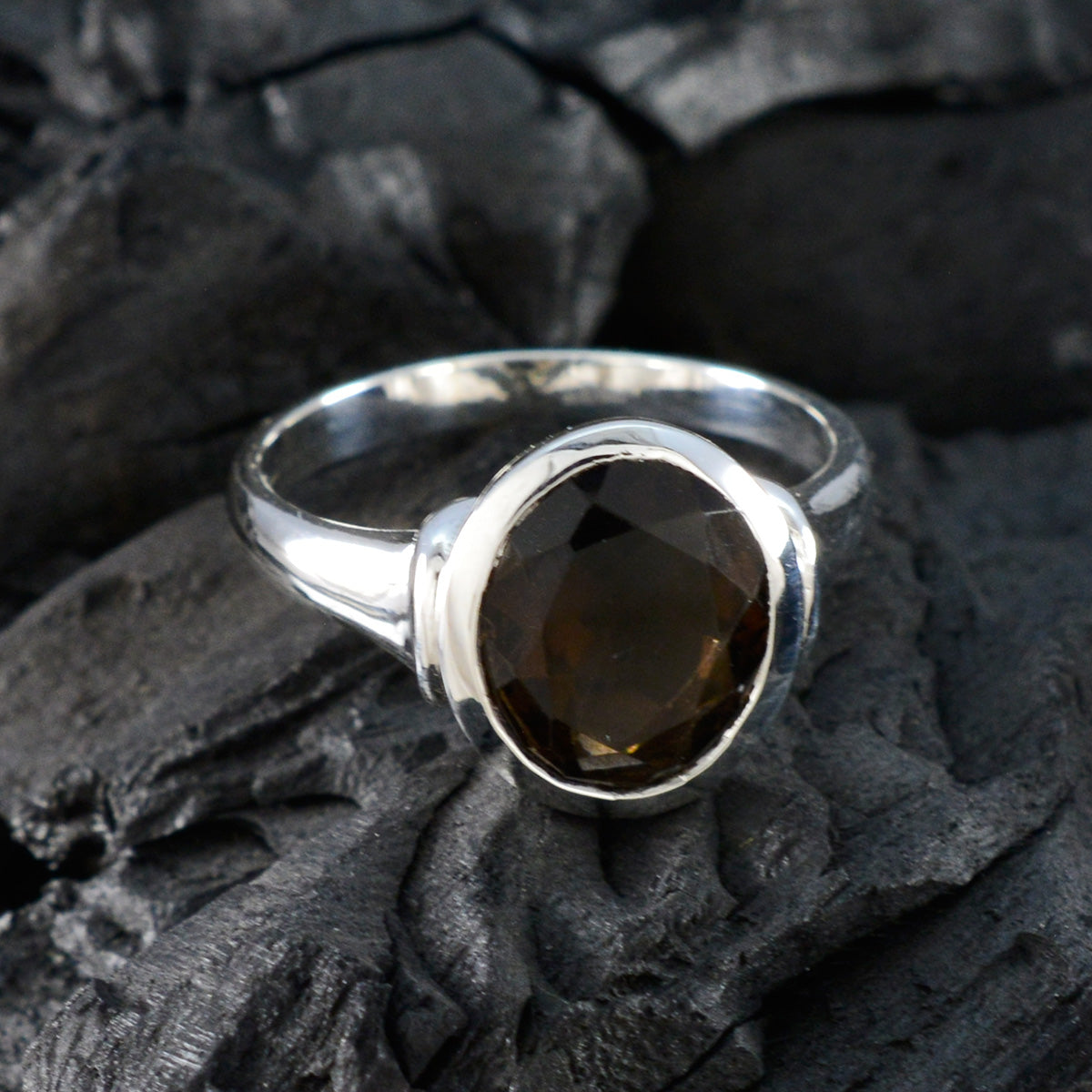 Smoky Quartz Solitaire Indian Sterling Silver Brown Gems Minimal Boho Ring Jewellery