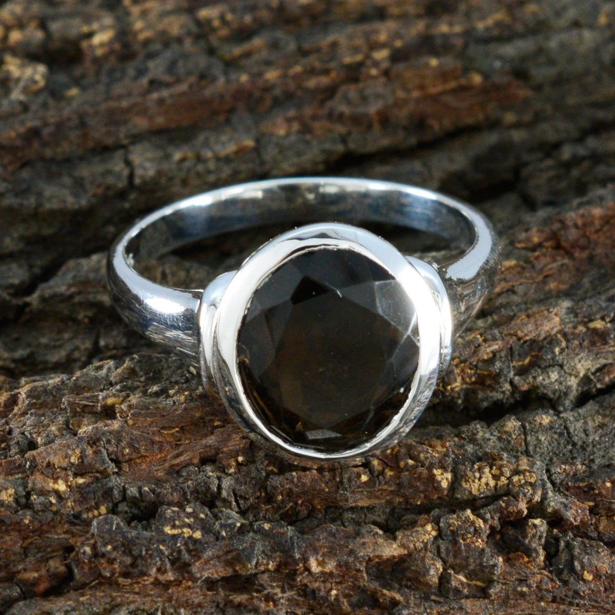 Smoky Quartz Solitaire Indian Sterling Silver Brown Gems Minimal Boho Ring Jewellery
