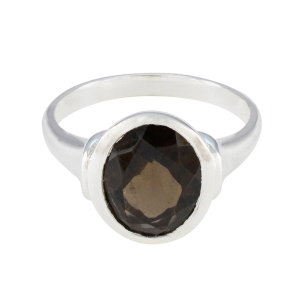 Smoky Quartz Solitaire Indian Sterling Silver Brown Gems Minimal Boho Ring Jewellery