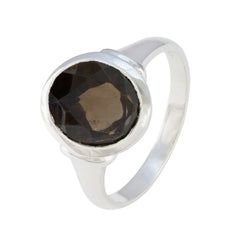 Smoky Quartz Solitaire Indian Sterling Silver Brown Gems Minimal Boho Ring Jewellery