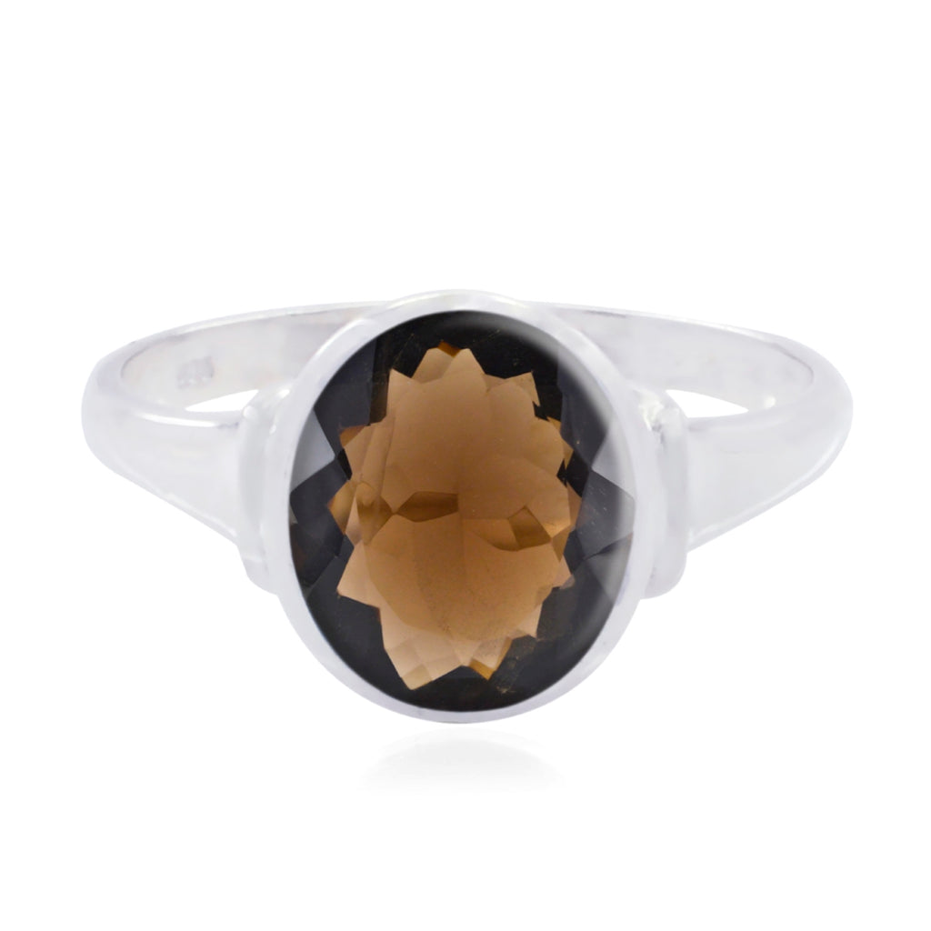 Smoky Quartz Solitaire Indian Sterling Silver Brown Gems Minimal Boho Ring Jewellery