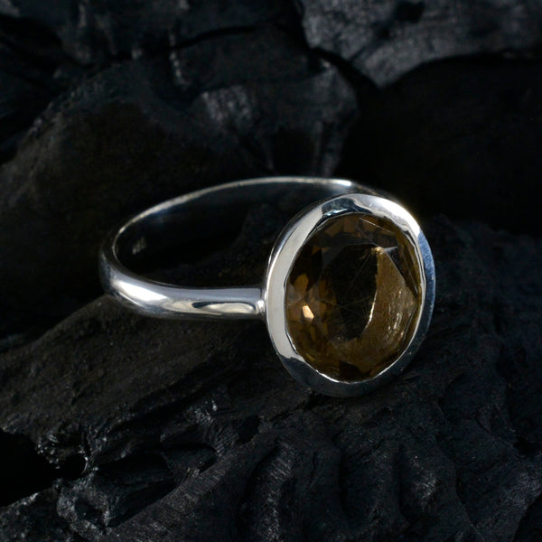 Smoky Quartz Solitaire Russian 925 Sterling Silver Brown Gemstones Minimal Modern Ring Jewelry