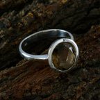 Smoky Quartz Solitaire Russian 925 Sterling Silver Brown Gemstones Minimal Modern Ring Jewelry