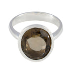 Smoky Quartz Solitaire Russian 925 Sterling Silver Brown Gemstones Minimal Modern Ring Jewelry