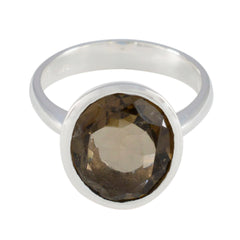 Smoky Quartz Solitaire Russian 925 Sterling Silver Brown Gemstones Minimal Modern Ring Jewelry