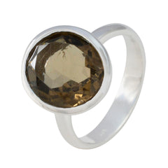 Smoky Quartz Solitaire Russian 925 Sterling Silver Brown Gemstones Minimal Modern Ring Jewelry
