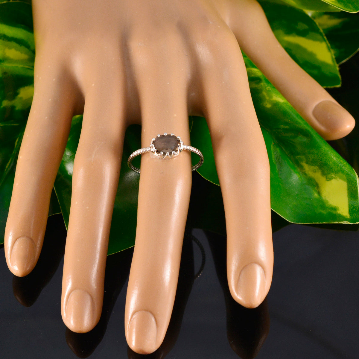 Smoky Quartz Solitaire American 92.5 Silver Brown Gems Elegant  Twist Ring Jewelry