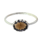 Smoky Quartz Solitaire American 92.5 Silver Brown Gems Elegant  Twist Ring Jewelry