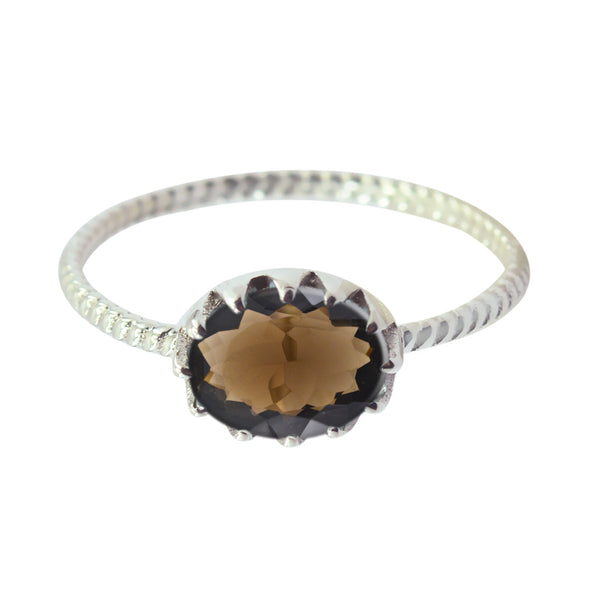 Smoky Quartz Solitaire American 92.5 Silver Brown Gems Elegant  Twist Ring Jewelry
