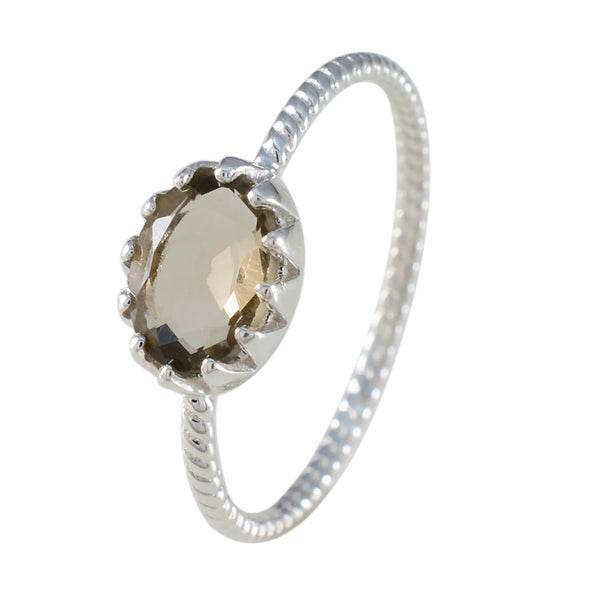 Smoky Quartz Solitaire American 92.5 Silver Brown Gems Elegant  Twist Ring Jewelry