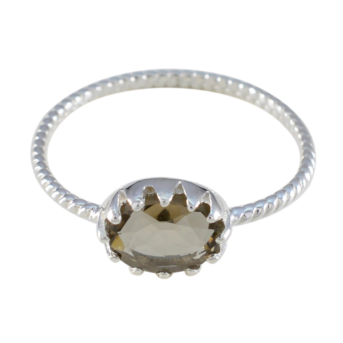 Smoky Quartz Solitaire American 92.5 Silver Brown Gems Elegant  Twist Ring Jewelry