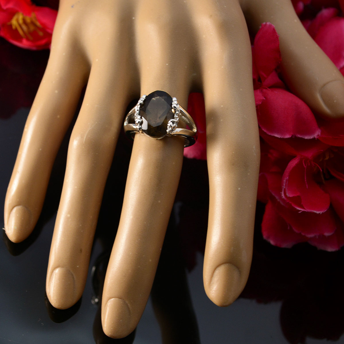 smoky quartz Solitaire African 925 Sterling Silver Brown Gemstones Minimal Artisan Ring Jewellery