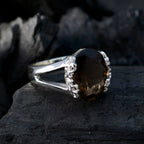 smoky quartz Solitaire African 925 Sterling Silver Brown Gemstones Minimal Artisan Ring Jewellery