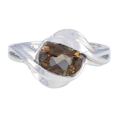 smoky quartz Solitaire German 925 Sterling Silver Brown Gemstone Featherlight Cultural Ring Jewelry