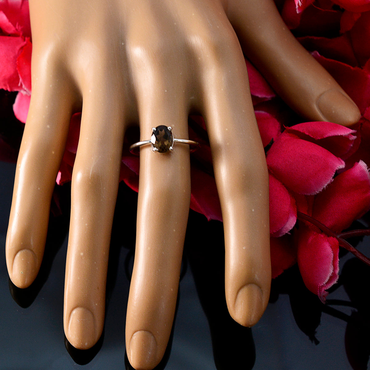 Smoky Quartz Solitaire Japanese Sterling Silver Brown Gems Elegant  Romantic Ring Jewellery