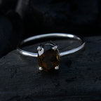 Smoky Quartz Solitaire Japanese Sterling Silver Brown Gems Elegant  Romantic Ring Jewellery