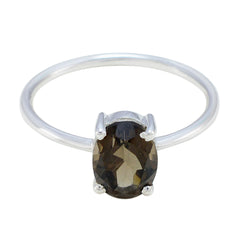 Smoky Quartz Solitaire Japanese Sterling Silver Brown Gems Elegant  Romantic Ring Jewellery