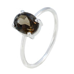 Smoky Quartz Solitaire Japanese Sterling Silver Brown Gems Elegant  Romantic Ring Jewellery