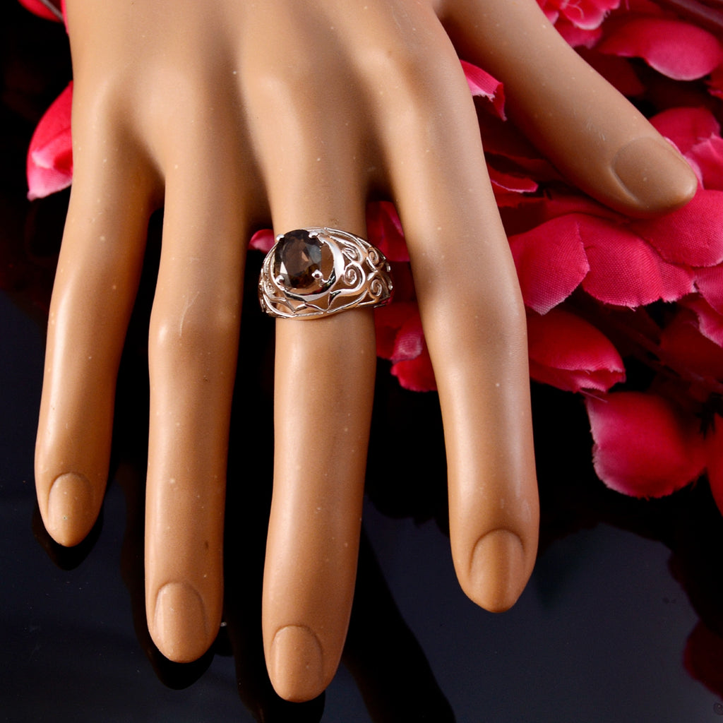 smoky quartz Solitaire Latin American Sterling Silver Brown Gemstone Featherlight Filigree Ring Jewelry