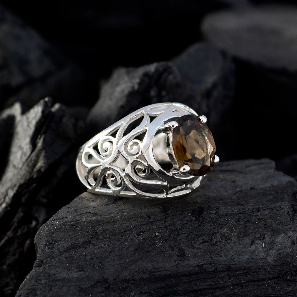 smoky quartz Solitaire Latin American Sterling Silver Brown Gemstone Featherlight Filigree Ring Jewelry
