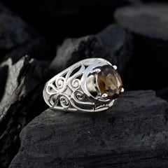 smoky quartz Solitaire Latin American Sterling Silver Brown Gemstone Featherlight Filigree Ring Jewelry