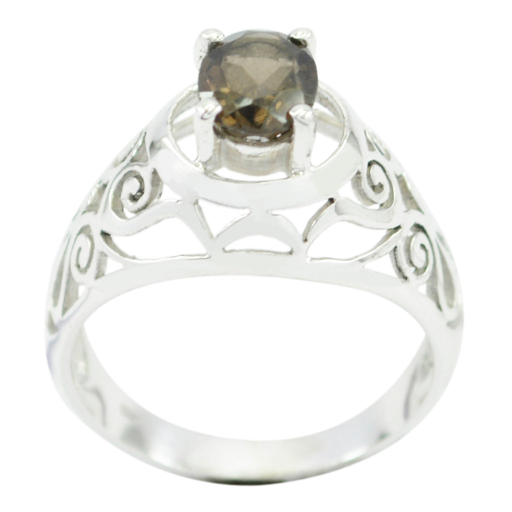 smoky quartz Solitaire Latin American Sterling Silver Brown Gemstone Featherlight Filigree Ring Jewelry