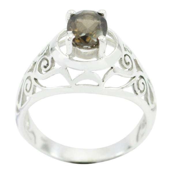smoky quartz Solitaire Latin American Sterling Silver Brown Gemstone Featherlight Filigree Ring Jewelry