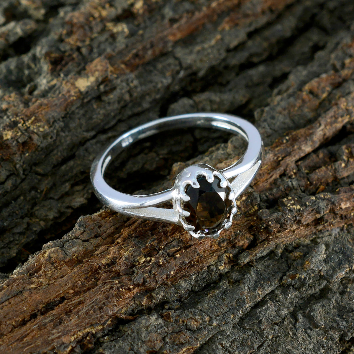 Smoky Quartz Solitaire Japanese Silver Brown Gemstone Dainty Contemporary Ring Jewellery