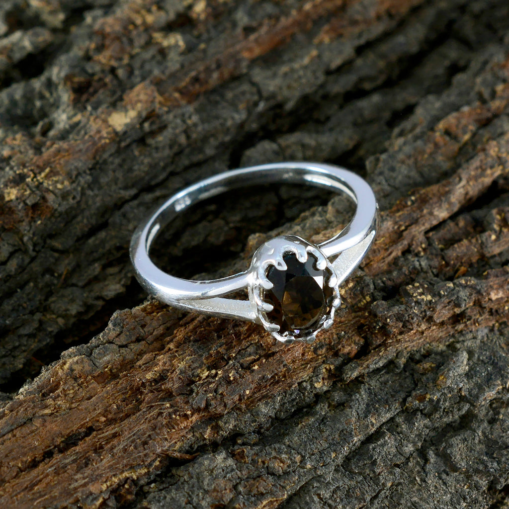 Smoky Quartz Solitaire Japanese Silver Brown Gemstone Dainty Contemporary Ring Jewellery