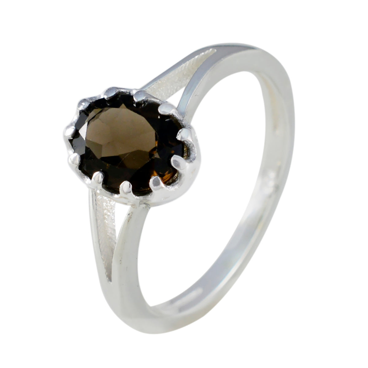 Smoky Quartz Solitaire Japanese Silver Brown Gemstone Dainty Contemporary Ring Jewellery