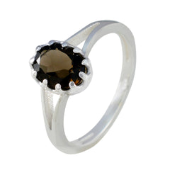 Smoky Quartz Solitaire Japanese Silver Brown Gemstone Dainty Contemporary Ring Jewellery