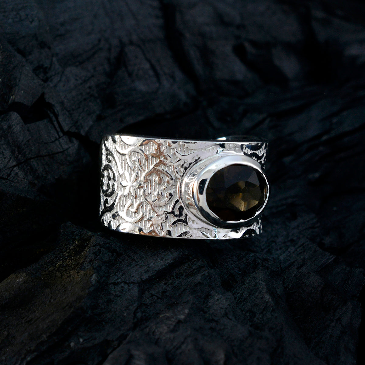 Smoky Quartz Solitaire Russian 925 Silver Brown Gems Essential  Art Deco Ring Jewelry