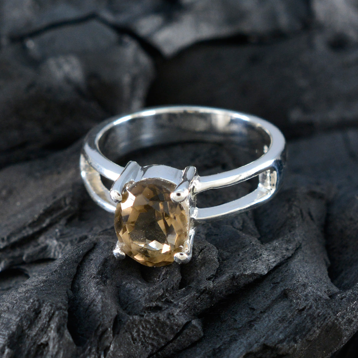 Smoky Quartz Solitaire Indian Silver Brown Gemstone Tiny Artisan Ring Jewelry