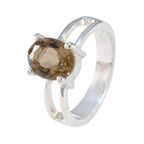 Smoky Quartz Solitaire Indian Silver Brown Gemstone Tiny Artisan Ring Jewelry