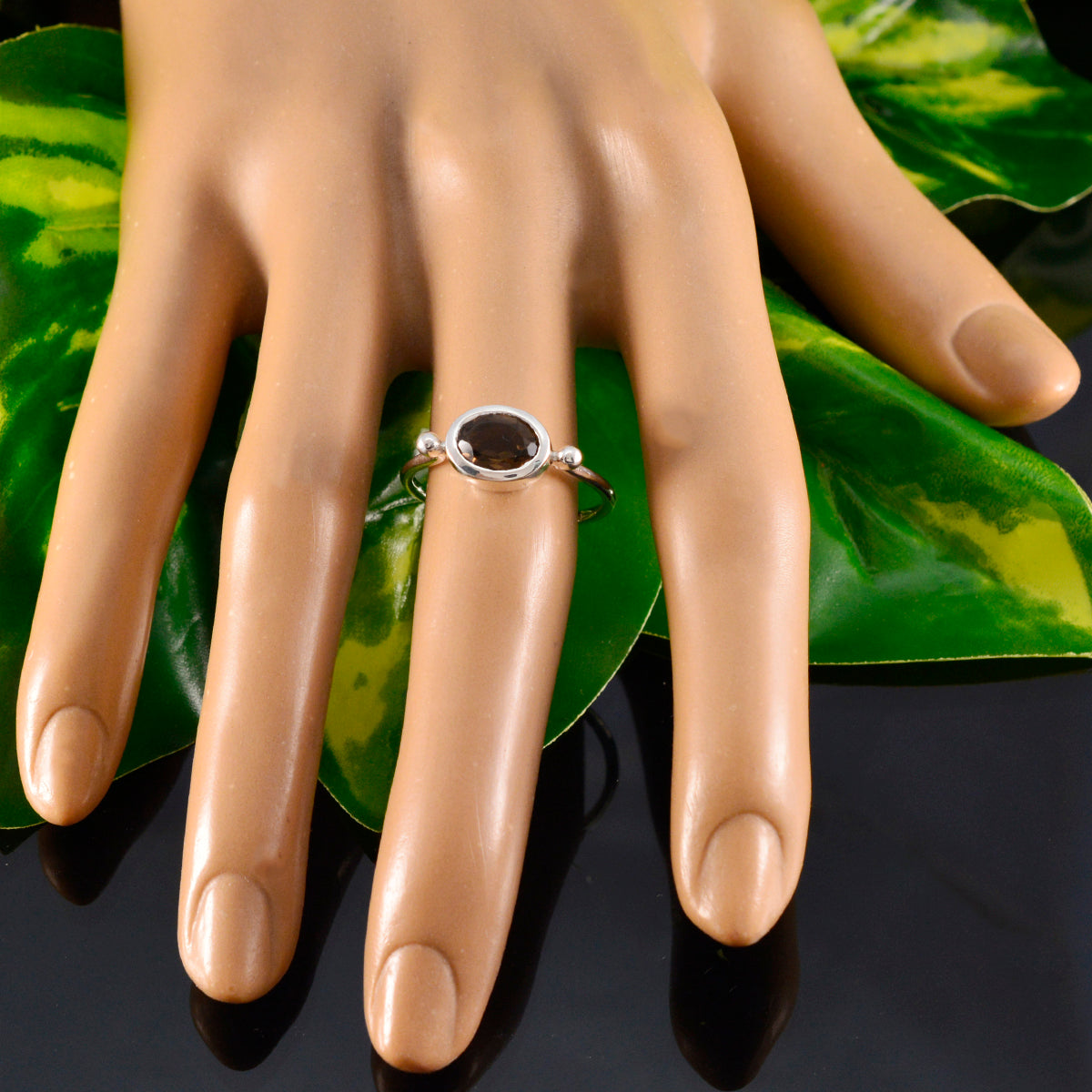 Smoky Quartz Solitaire American 925 Sterling Silver Brown Gemstone Dainty Trendy Ring Jewelry