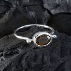 Smoky Quartz Solitaire American 925 Sterling Silver Brown Gemstone Dainty Trendy Ring Jewelry