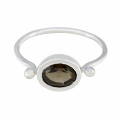 Smoky Quartz Solitaire American 925 Sterling Silver Brown Gemstone Dainty Trendy Ring Jewelry